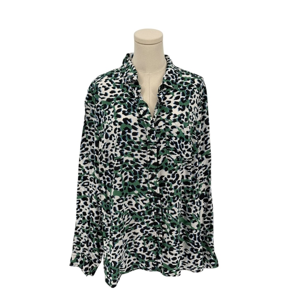 Beach Lunch Lounge 100% Viscose Button Front‎ Long Sleeve Leopard Print Shirt